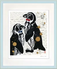 絵画 平石 智美 ペンギン インテリア 壁 に飾る絵 切り絵 リビング 玄関 ギフト 華やか 動物 かわいい 元気になる絵 プレゼント アート フレーム付 壁飾り 額縁付き 御祝 贈り物 Lサイズ おしゃれ 壁掛け 絵