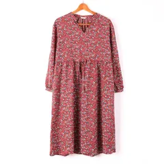 エヘカソポ 長袖ワンピース 花柄 総柄 Vネック ウエストマーク フレア ミモレ丈 レディース Fサイズ ピンク ehka sopo 【中古】