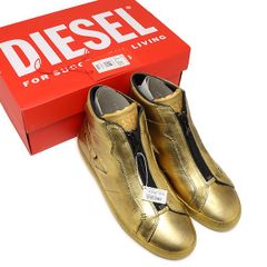 DIESEL スニーカー ゴールド ジップアップ - メルカリ