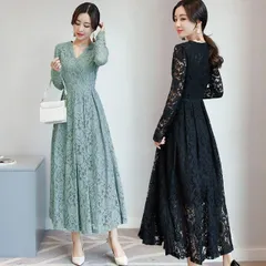 [即納] 結婚式 お呼ばれ ドレス 20代 30代 40代 50代 パーティードレス ワンピース ロングドレス 黒 袖あり 総レース カシュクール 大きいサイズ#cupload8458