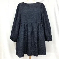 グリーンレーベルリラクシング フクレジャカードペプラムブラウス 7分袖 ぽわん袖 ボリューム袖 ネイビー FREE セレモニー対応