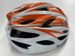 ヘルメット 未使用 サイクル 自転車 流線型 オレンジ＆ホワイト 男女兼用 大人用 つば付き 超軽量 義務化 調整可能
