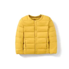 ☆ イエロー ☆ 130cm ☆ 冬 ダウンジャケット キッズ pk20789 ダウンジャケット キッズ ダウン 軽い 暖かい クルーネック ノーカラー 前ボタン 子供 子供服 上着 冬 通園 通学 子ども こども 女の子 男の子 韓国