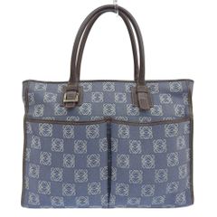 【本物保証】 ロエベ LOEWE アナグラム ビジネスバッグ ロゴ トートバッグ ハンドバッグ キャンバス×レザー ブルー×ブラウン