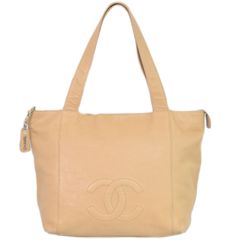 本物 シャネル CHANEL トリプル ココマーク ショルダーバッグ トートバッグ キャビアスキン レザー ベージュ Coco Mark バッグ 中古 【フォロー割】