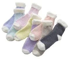 [ネユーズ] レディース もこもこ 靴下 ルーム ソックス あったか 6足 セット (無地, フリー) くつした あったかい あたたかい 厚手 暖かい 防寒 チェック ちゃく圧 柄 エスニック 冬 用 ふわふわ 五本指 極暖  [無地] [Free Size]