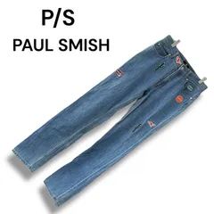 PS PAUL SMITH ポールスミス ライトブルー デニムパンツ ワッペン 刺繍 綿100% 日本製 38 XLサイズ相当 メンズ ストレート デザインデニム 上質 0000510OC