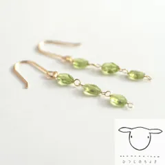 天然石 14kgf ペリドットの3連ロングピアス_B イヤリング