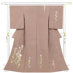 k*1様 加賀友禅訪問着正絹落款小枝花 琵琶色 友禅作家友野雅子 クリーニング済 k*1様 加賀友禅訪問着正絹落款小枝花 琵琶色 友禅作家友野雅子