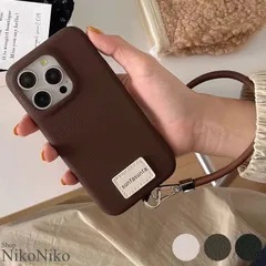【ブラウン】 ショップにこにこ PUレザーハンドストラップ ロゴワッペン スマホケース ma【即納】 iPhone16 iPhone15 iPhone14 iPhoneケース 韓国スマホケース レディース 韓国 Y2Kファッション 韓国ストリート