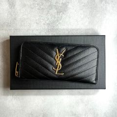 【美品/付属品完備】YSL SAINT LAURENT サンローラン / モノグラムフルジップウォレット 長財布 キャビアスキン Vステッチ ブラック 358094