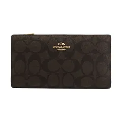コーチ COACH スリム ジップ ウォレット シグネチャー キャンバス PVC / レザー C8714 長財布 二つ折り財布 コンチネンタルウォレット レディース メンズ ダークブラウン / ブラック 正規品 中古 mbq03012