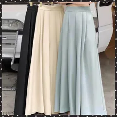 タック入りスカンツワイドパンツレディースとろみパンツ スカンツ春夏 きれいめ ハイウエストフレアパンツ 無地 ロングパンツ さらとろ 体型カバーボトムス 韓国風ドレープパンツ 黒 スカーチョゆったり 薄手イージーパンツ