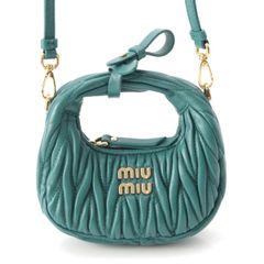 ミュウミュウ マテラッセ ワンダー ホーボー レザー ロゴ 2way ショルダー ハンドバッグ 5NR019 グリーン【中古】