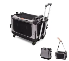 静音キャスター カバー丸洗い 折りたたみ収納 分離で使用可能 900Dオックスフォード 三面メッシュ キャリーカート 小型犬 3WAYペットキャリーコンテナ 猫 小動物 次世代 耐荷重15kg GPR (シルバグレー)