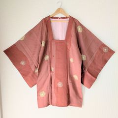 Japanese Haori dress Michiyuki coat Pink Camellia pattern Silk Kimono Jacket 長羽織 羽織 正絹 道行コート くすみピンク 椿柄 一点物 大正浪漫 和洋折衷