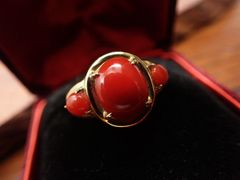 【ヴィンテージ三越オリジナル】赤珊瑚　K18　リング　13号