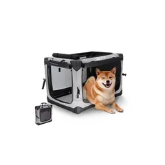 GPR ペット ソフトクレート ケージ ペットキャリー ペットハウス カバー取り外せる 4面メッシュ出入口 鉄フレーム 猫犬兼用 折りたたみ式 洗濯可能 (シルバグレー, L) 1