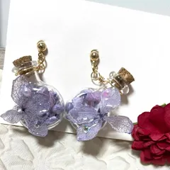 紫陽花　パワーストーン　小瓶　ドライフラワー　ピアス　アメジスト　ラピスラズリ　サージカル　変更可能