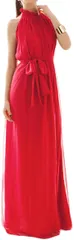 babester ベイブスター シフォン ロング ドレス パーティー 結婚式 二次会 マキシ丈 後ろリボン ウエストマーク ウエストベルト キャバクラドレス ボヘミアン( レッド)