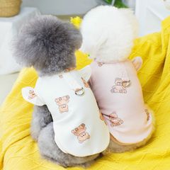 犬服 ペットウェア 夏 薄手 涼しい ハーネスウェア Ｄカン付き オシャレ クマちゃん タンクトップ ホワイト ピンク ins