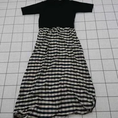 ◇ ⊂ U チェック柄 半袖 ロング丈 ワンピース サイズM ブラック系 レディース E  【1509100029885】