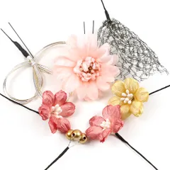 髪飾り 成人式 水引 赤 振袖 前撮り 袴 花 7点セット ピンク 黄色 黒 ゴールド 花 レース 菱 和柄 ピン かんざし かわいい 粋 No.12-0367