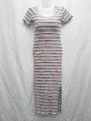 ◇ EGOIST ボーダー バックオープン 半袖 膝下丈 リブニット ワンピース ブルー ブラック レッド レディース P  【1407260048138】