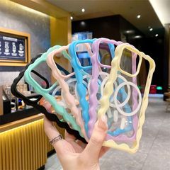 波型フチ保護シンプル透明6色マグセーフ対応磁気内蔵ワイヤレス充電対応スマホケース携帯ケースiPhone11iPhone12 iphone13iPhone14iPhone15