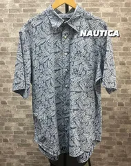 NAUTICA ノーティカ 半袖シャツ アロハ 総柄 メンズXL ブルー×ライトブルー 古着 中古 10U0017