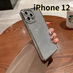 ［ショップス］iPhone12 スマホケース 銀 ラメ キラキラ ラインストーン シンプル 軽量 おしゃれ かわいい E028　E