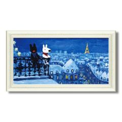 ★ リサとガスパール『パリの天窓から』複製画・風景画　積雪　エッフェル塔　夜景