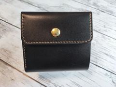 【栃木レザー黒】シンプルコンパクトな三つ折り財布【イタリアンレザー】
