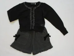 べべ BEBE アウトレット 子供服 女の子 長袖 カーディガン 黒 ショートパンツ グレー 2点 セットアップ 秋 冬 110cm ★2 ガールズ 女児 キッズ 【中古】 ユーズド リサイクル 古着 子ども服 こども