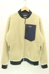 【中古】 patagonia メンズフリースジャケット M Retro-X Bomber Jkt patagonia M 白 ホワイト 紺 ネイビー ロゴ