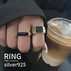 リング 指輪 ブラック エナメル フリーサイズ シルバー925 銀 ゴールド 金属アレルギー対応 アクセサリー レディース ジュエリー 重ね付け シンプル 上品 おしゃれ
