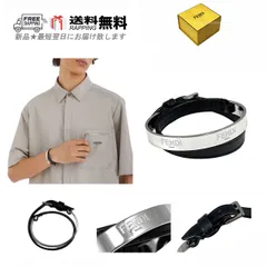 FENDI フェンディ ブレスレット バングル アクセ シルバー カーフ ロゴ イタリア製 7AJ717AP1YF0VD1 新品 ★ ブラック × シルバー K926-S..