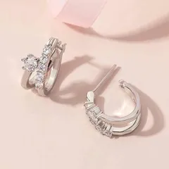 【数量限定】高品質 CZダイヤ　フープピアス　シルバー　フォーマル　２連風