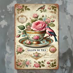 ブリキ看板 ローズ バラ tea カフェ アンティーク ヨーロピアン 花 看板 20×30㎝ インテリア 雑貨 世田谷ベース