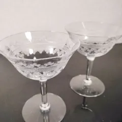 クリスタル カクテル ワイン グラス ペア 高級 オシャレ 素敵 レア エッチング 昭和 レトロ ポップ アンティーク【ひじき堂】洋食器 - A0289G