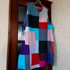 3★USEDデニムリメイク エプロンドレス レディースフリーサイズ パッチワーク ジーンズリメイク★