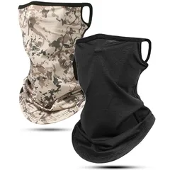 [Andeor] 《2枚セット》フェイスカバー uvカット 夏用【接触冷感-5℃・付けていないような呼吸で楽】ネックガード 冷感 ネックウォーマー 日焼け防止 (ブラック+迷彩柄-イエロー)