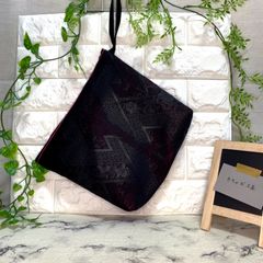 帯リメイク品◇マチ付きポーチ◇ 黒×ピンク