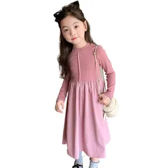 【新品】 [HOLRAFAN] 女の子 子供服 ワンピース キッズ 長袖 女児 ガールズ フォーマル 子供 ワンピース 普段着 冠婚葬祭 入園式 幼稚園 洋服 通学 小学生 学園風 カジュアル 入学式 卒業式(1/ピンク 140)