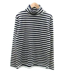 ズッカ zucca カットソー タートルネック 長袖 ボーダー柄 M オフホワイト 紺 ネイビー /HO43のサムネイル