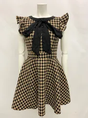1467 JEWELS ジュエルズ　キャバクラ　ドレス　ツイード　チェック　リボン　フレア　ミニ　タイト　キャバドレス　S