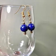 ラピスラズリ  一粒フックピアス 10mm （ゴールド） イヤリング  樹脂ピアス  天然石 パワーストーン  ハンドメイド ◆