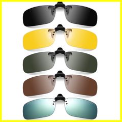 【最短発送】紫外線カット 跳ね上げ式 UV400 固定タイプ 偏光レンズ 5色セット 超軽量 運転 自転車 クリップオン バイク 釣り 偏光サングラス アウトドアなどに 前掛け 夜用 [Hitchlike] 昼間用 オーバーサングラス