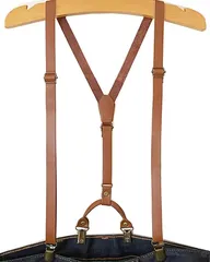 haoa 革サスペンダー レザーサスペンダー Y型15mm 男女兼用 ダブルクリップ( ブラウン,  Free Size)