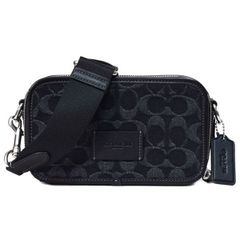 コーチ メンズ バッグ COACH デニム レザー シグネチャー ワイアット ダブルジップ 2WAY 斜め掛け クロスボディ クラッチ ショルダーバッグ ブラック CAJ35